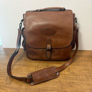 Vintage Bob Timberlake Distressed Leather Messenger Satchel Bag Feather cl